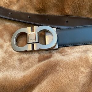 Ferragamo Men's Black and Brown Leather Belt